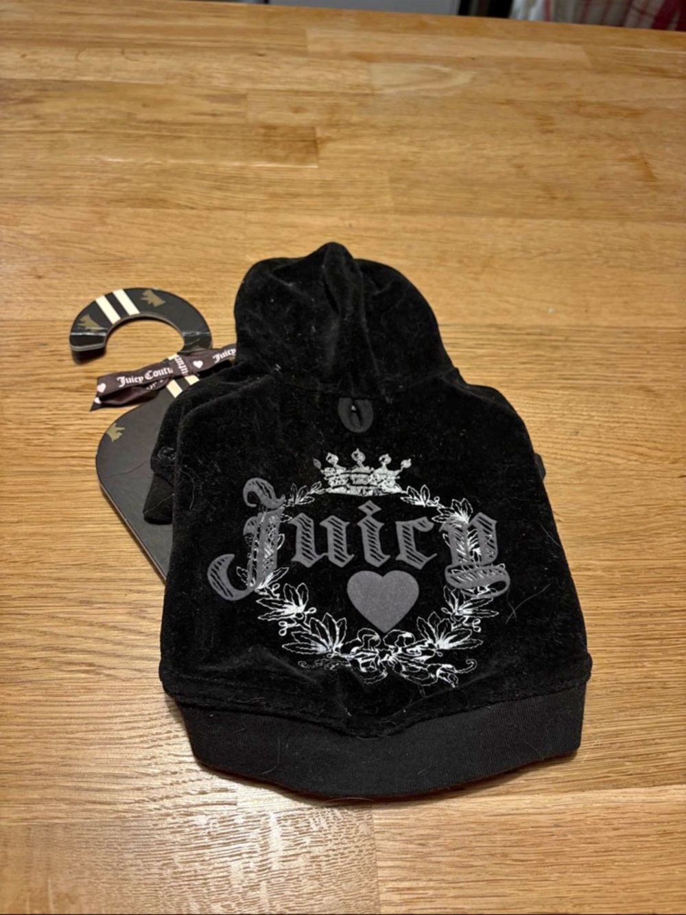 Juicy Couture Black Velvet Hoodie with Silver Logo for dog